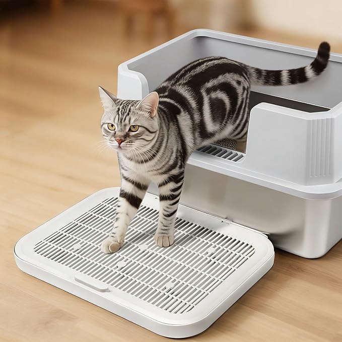 Flip-Top Lid Cat Litter Mat, Double-Layer Litter Trapping Pad with Non-Slip Waterproof Base, Easy Clean Durable Floor Mat for Kitty Litter Box