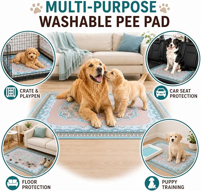 Washable Pee Pads for Dogs, 34"x36" 2 Pack Reusable Puppy Pads Pet Training Pads, Super Absorbent, 100% Waterproof Dog Pee Pads, Whelping, Housebreaking, Incontinence, for Playpen