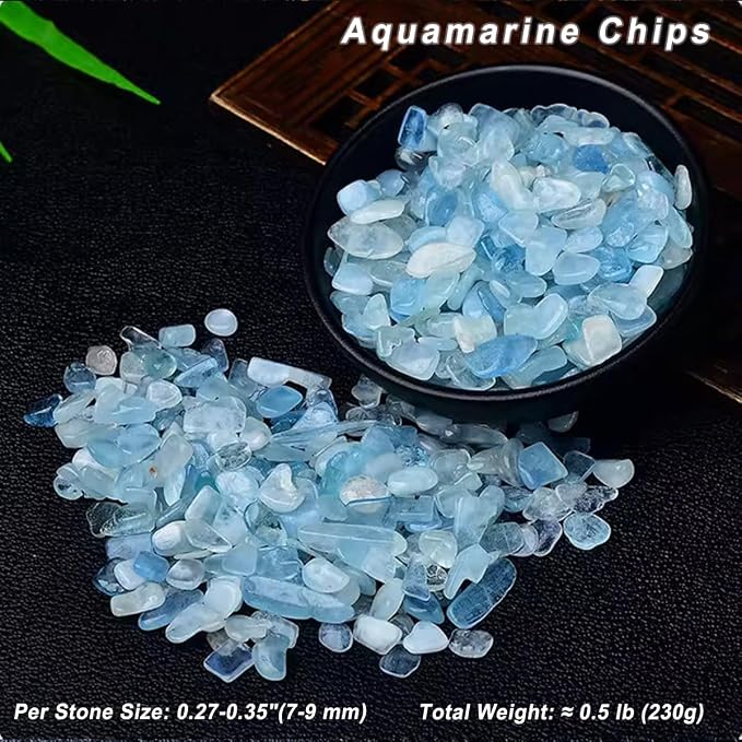 Erliway Natural Aquamarine Crystal Chips Bulk for Spell Jar, 0.5 lb 7-9 mm | Natural Crushed Crystal Stone for Vase Filler, Aquarium Gravel, Reiki Meditation, Jewelry Making, Resin Art, Home Décor