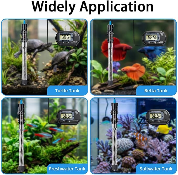 Aquarium Heater 300W Submersible Water Thermostat Fish Tank Heater Adjustable Temperature with Digital Thermometer for 40-75 Gallon Tanks