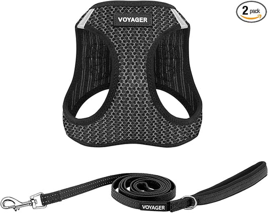 Best Pet Supplies Voyager Step-in Air All Weather Mesh Harness and Reflective Dog 5ft Leash Combo with Neoprene Handle, for Small, Medium and Large Breed Puppies - Set (Gray 2-Tone), Small