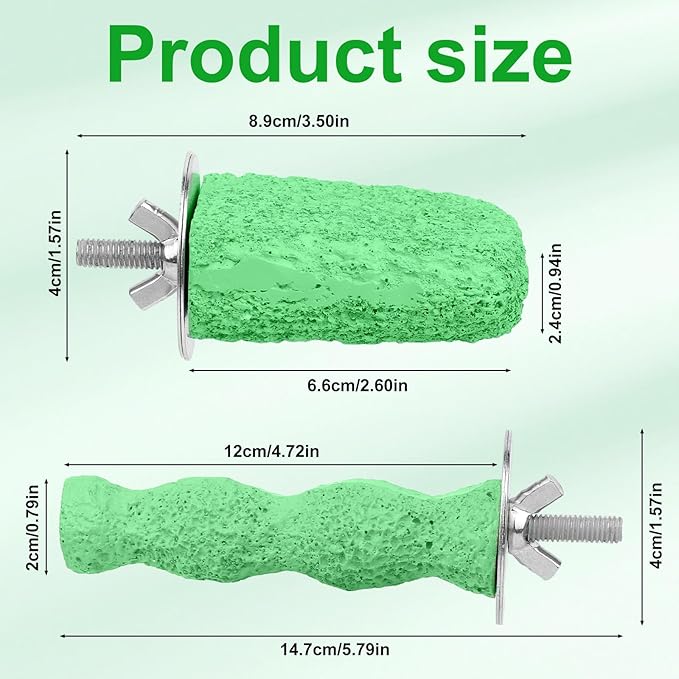 2pcs Anti-Slip Bird Beak Grinding Stones, Washable Resin Bird Beak Trimmer & Nail Filing Stand Platform Cage Accessories for Parrots Budgies Cockatiels Parakeets (Green)