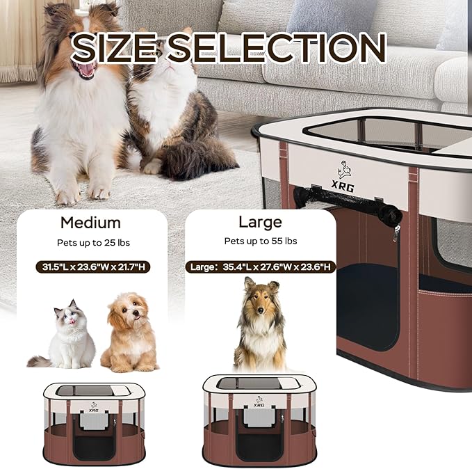 Portable Foldable Pet Playpen Collapsible Crates Kennel Playpen for Dog cat and Rabbit &Travel playpen Outdoor or Indoor (Medium（31.5" L x 23.6" W x 21.7" H）, Brown)