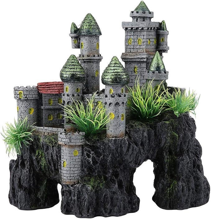 Aquarium Castle Decoration, Majestic Resin Fish Hideaway Ornament for Fish Tank Gray Large 7.09 x 3.94 x 7.48 in 1 Piece