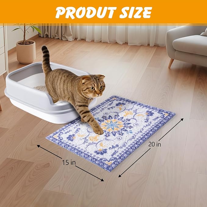 ondware Cat Litter Mat, 20x15 in Litters Box Mat Waterproof Non-Slip Easy to Clean Washable Trapping Mat for Kitty