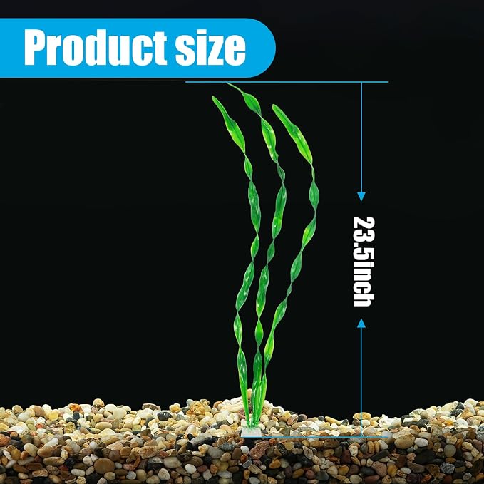 AQUANEAT Fish Tank Artificial Plants, Aquarium Plastic Seaweed Decorations, 23.5Inch Tall Fake Green Accessories, 10 Packs