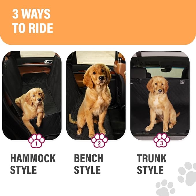 Active Pets Black XL Dog Car Hammock Back Seat Cover, Waterproof Backseat Cover Protector for Truck Bench Rear of Sedans or SUVs, Essential Pet Supplies Vacuum or Wipe Clean, Machine Washable