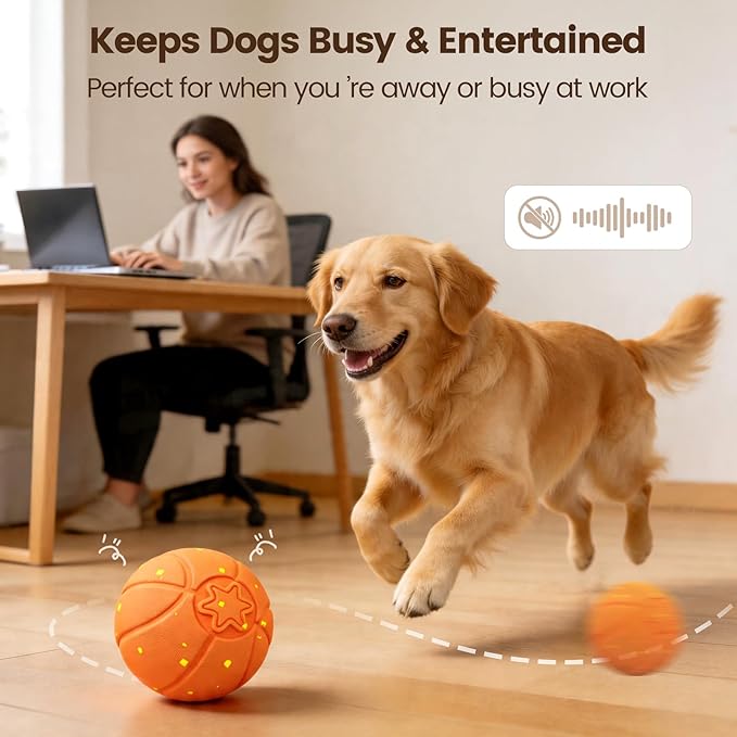 Invengo Interactive Dog Ball, Automatic Rolling Dog Toys with 3 Play Modes, E-TPU Material Dog Balls, IP65 Waterproof Interactive Dog Toys for Medium Dogs(Orange)