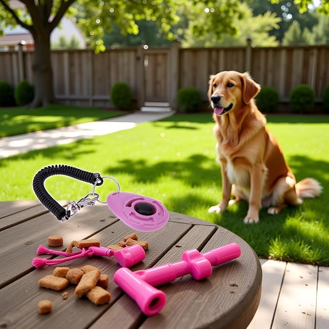 2pc Pink Clicker Easy to Use with Button Dog Training Accessories Strong and Long-Lasting,Training and Behavior Aids