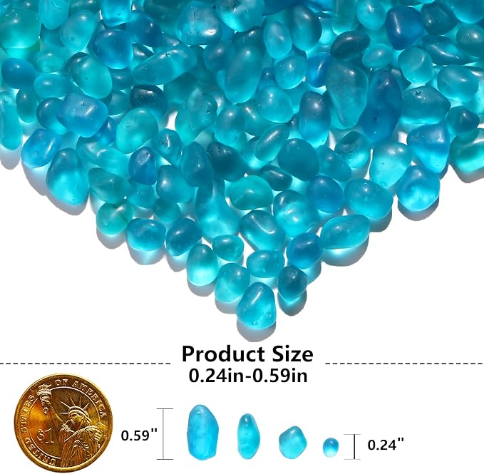 QYGL Sea Glass Stones - 0.9LB Turquoise Frosted Glass Pebbles Gemstones | Perfect for Aquarium Rocks, Fish Tank Gravel, Vase Fillers, DIY Crafts, and Home Decor