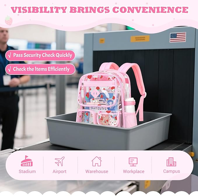 PIG PIG GIRL Clear Backpack for School,Heavy Duty PVC Transparent Bookbag for Girls Stadium Approved See Through Backpack
