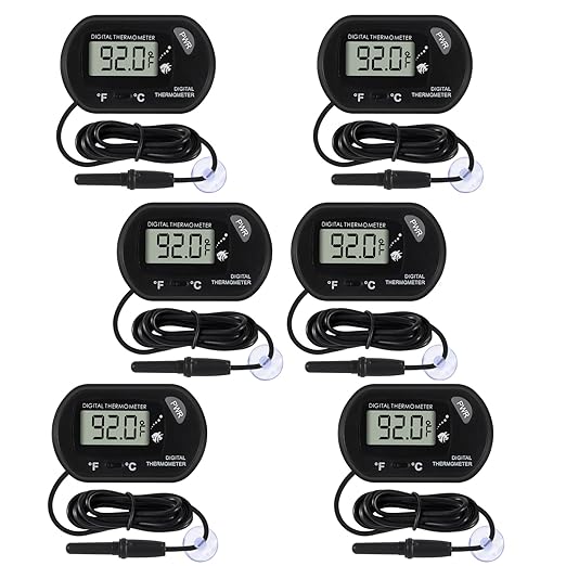 6Pcs Aquarium Thermometer Fish Tank Thermometer Reptile Fahrenheit Terrarium Water Temperature Indicator Test Digital with LCD Display Fahrenheit/Celsius