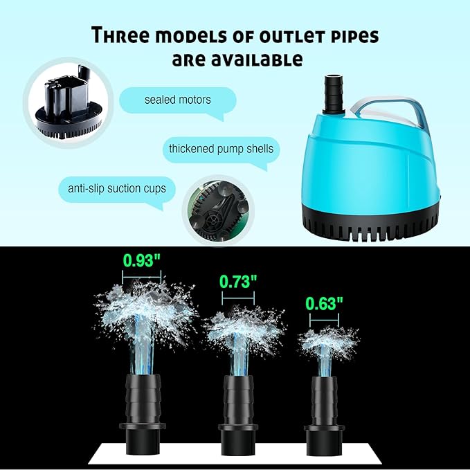 700GPH Submersible Water Pump Ultra Quiet (2600L/H, 40W),Bottom Suction Pond Outdoor Fountain Pump with 3 Nozzles,8ft Lift,Adjustable Flow for Koi Pond,Waterfall,Aquarium,Hydroponic Systems