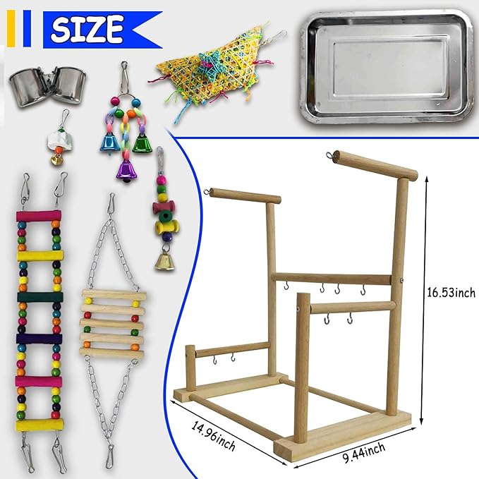 kathson Bird Playground,Parakeet Play Stand,Parrots Play Gym with Food Bowls,Cockatiel Playstand with Chewing&Exercise Toys,Birds Perch Stand for Budgie Conures Lovebirds