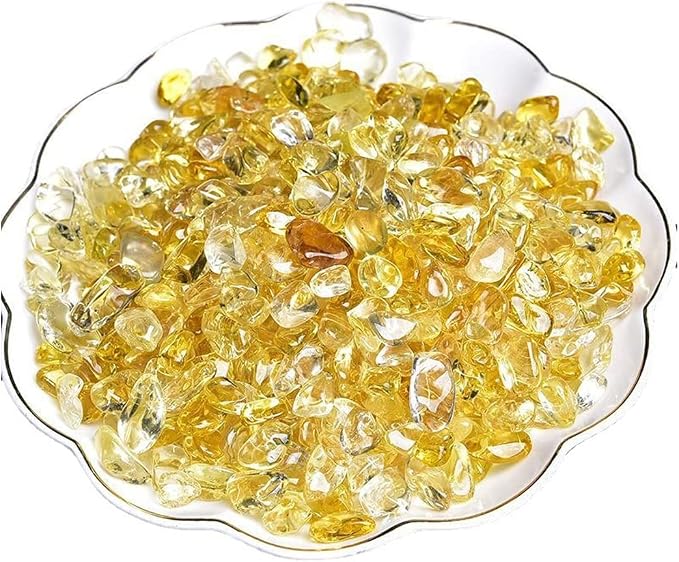 Erliway Natural Citrine Tumbled Chips Crushed Crystal Stone, 7-9mm | Polished Healing Crystal Chips Healing Reiki Crystal Jewelry Making Home Decoration, Aquarium, Vase Fillers, Plants Décor