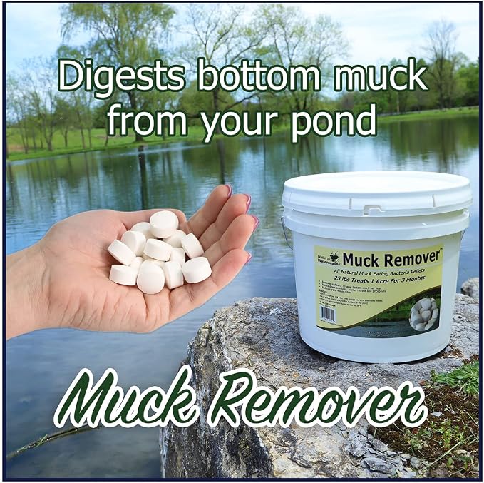 Muck Remover Pellets 5 lb (10 Scoops) | Pond Tablets Treat 1.25 Acres | Lake Muck Remover, Pond Sludge Reducer | Farm Pond Treatment