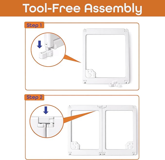 Furry Fence Clear Pet Playpen with Floor Pad, 60L x 40W x 24H inches, 9 Panels, Easy No-Tool Assembly, White
