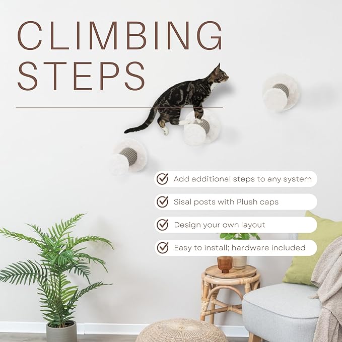 Trixie Wall Mount Cat Furniture - 3pc. Cat Shelves - Climbing Steps, Sisal Scratching Posts - Gray