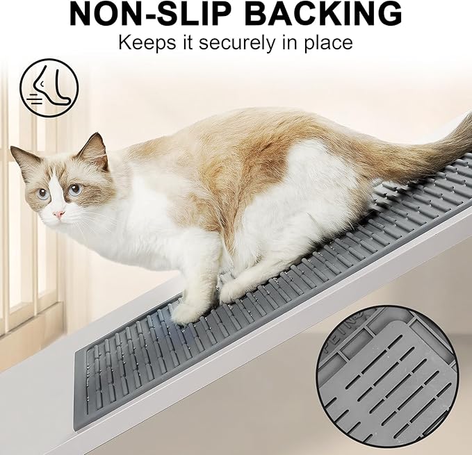 Extra Large Litter Mat: XL 39"x29" Silicone Waterproof Groove Design Litter Trapping Mat Easy to Clean for Multiple-Cats - Jumbo Non-Slip Cat Box Rug for Floor (Grey)