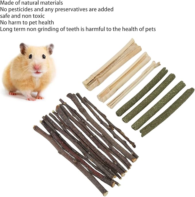 Natural Organic Apples Sticks, Hamster Chew Stick Hams Rabbit Bunny Gerbil Guinea Pig Squirrel Chinchilla Small Animal Chew Sticks (Apple Branch Grass Stick Sweet Bamboo Mix 200g)