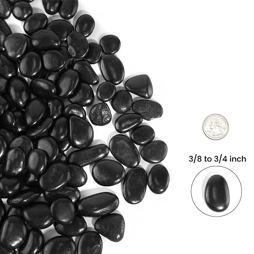 36 LBS River Rocks, StoneCreek, Decorative Garden Stones for Plant Landscaping, Polished Gravel Filler Pebbles for Home Decoration, Vases, Succulents, Flower Beds and Fish Tanks (Black, Medium)