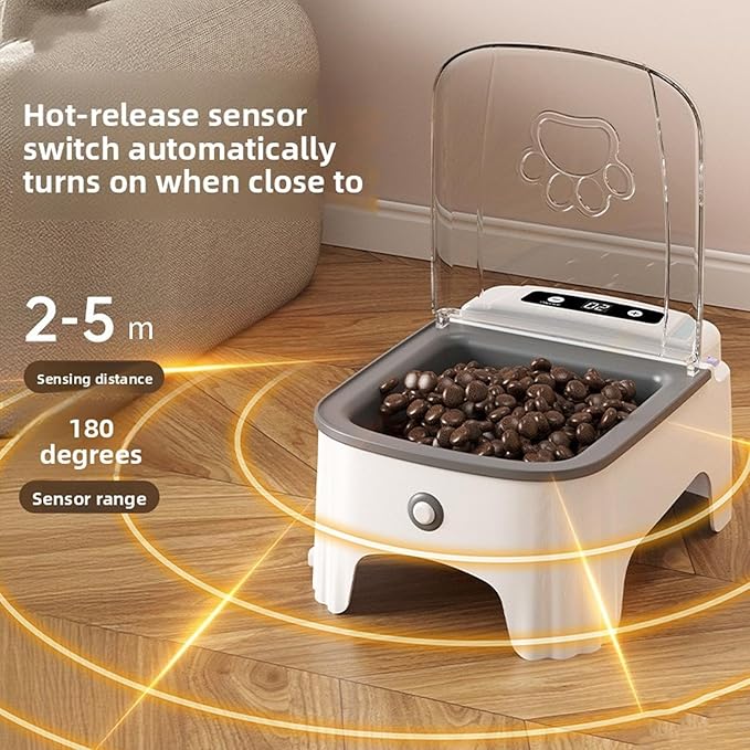 Automatic Cat Feeder with Timing Large Capacity, Automatic Feeder Wet Food with Non Tipping Base, Pet Dispenser Suitable for Cats Dogs Household Daily Feeding (Grey)