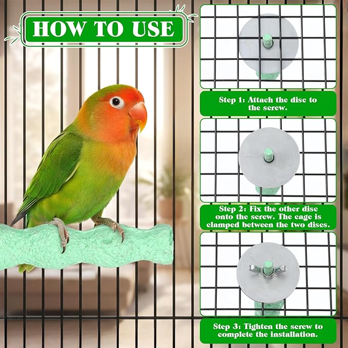 2 Pcs Bird Parrot Cage Perch Stand, Bird Beak Grinding Stone, Resin Anti-Slip Beak Grinder Stone Perches, Nail Trimming Stick, Claw Trimmer Stand, Cage Accessories for Birds, Parrot (Pink, Green)