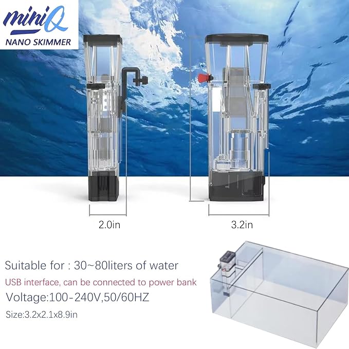 MiniQ Hang on Back Aquarium Filter Internal Hang on Back Canister Filter Nano Protein Skimmer Surface Skimmer Aquarium/Betta Pool Skimmer for coralife Fish Tank Saltwater Aquariums
