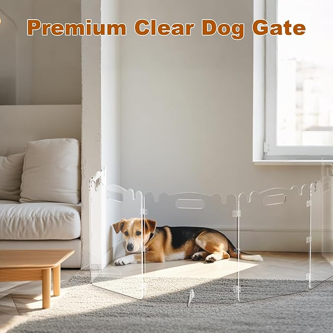 Clear Acrylic Pet Dog Gate - Folding Transparent Gates for Small Dogs Pets - Freestanding Foldable Tall Puppy Doggy Fence Door for Inside Indoor House Doorways Room Divider Barrier