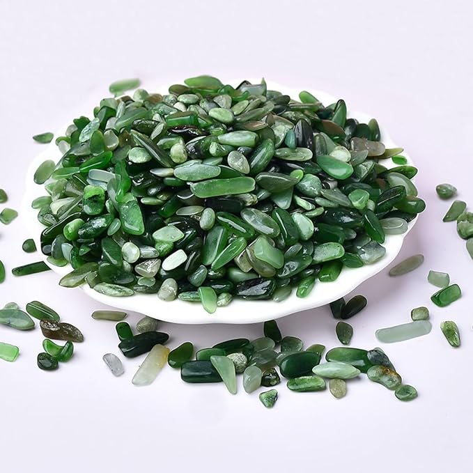 Erliway 100g Natural Green Jasper Crystal Chips 7-9mm Tumbled Stones | Small Crushed Crystal Stone, Polished Crystals Chips for Fish Tank, Healing Tumbled Rocks for Reiki Jewelry Making Home Décor