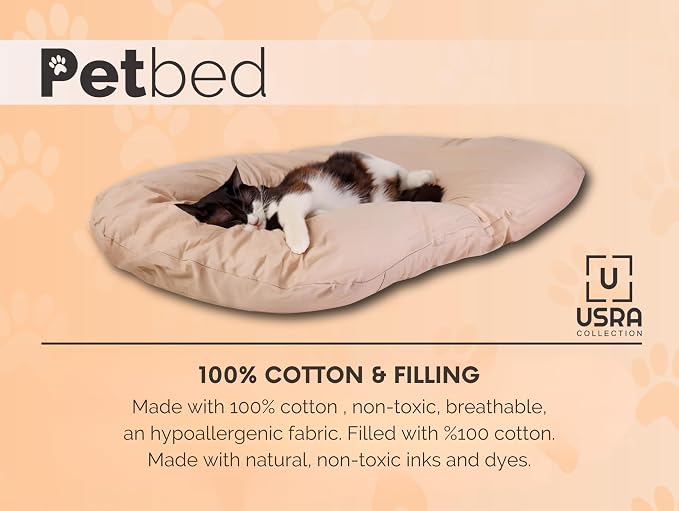 USRA 100% Cotton Orthopedic Pet Bed Gift Set with 2 Covers 28"x20" Dog Cat Recovery Pillow Hypoallergenic Natural Oeko-TEX Certified Comfy Kennel Pillow - Eagle Latte Colors