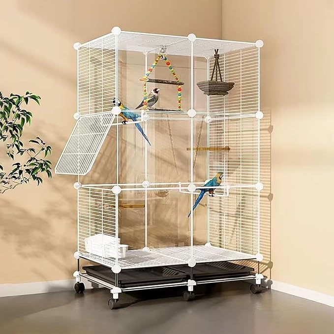 49in Metal Bird Cage Large Parakeet Cages for Parrot, Cockatiel, Lovebird, Pigeon Pagoda Bird House with Rolling Stand,Feeding Bowls & Waterer (Acrylic-49in)