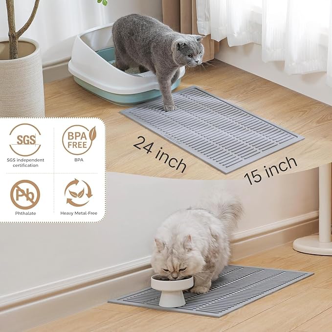 Silicone Cat Litter Mat with Deep Grooves - Waterproof & Easy-Rinse Design Traps Litter to Keep Floors Clean and Save You Cleaning Time