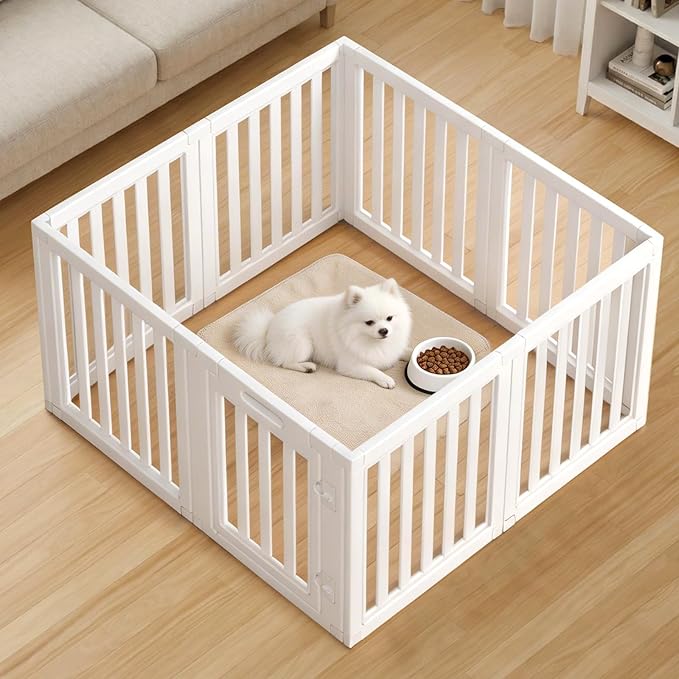 Dog Playpen, Clear Dog Pen, Dog Pen Indoor, Easy to Install and Remove Dog Play Pen, Puppy Playpen Suitable for Dogs, Cats,Dog Playpen Indoor (White, 23.6 inch Height, 8 Panels)