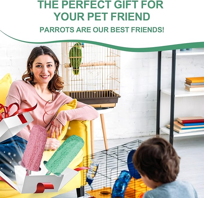 2pcs Ice-Cream Shape Bird Beak Grinding Stone, Bird Cage Perch Parrot Perch Stand Platform Foot Claw Trimmer Grinder Trimming & Chewing Toys Accessories for Budgies Cockatiels Parakeets Conures