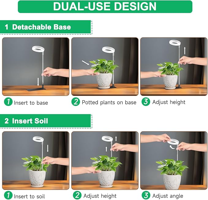 Aokrean Grow Lights for Indoor Plants, Full Spectrum Small Halo Plant Grow Light with Base, 48 LED Growing Lamp 10 Levels Dimmable Auto On Off 3/9/12 Hrs Timer for Small Plants, White, 3.5in, 5 Pack
