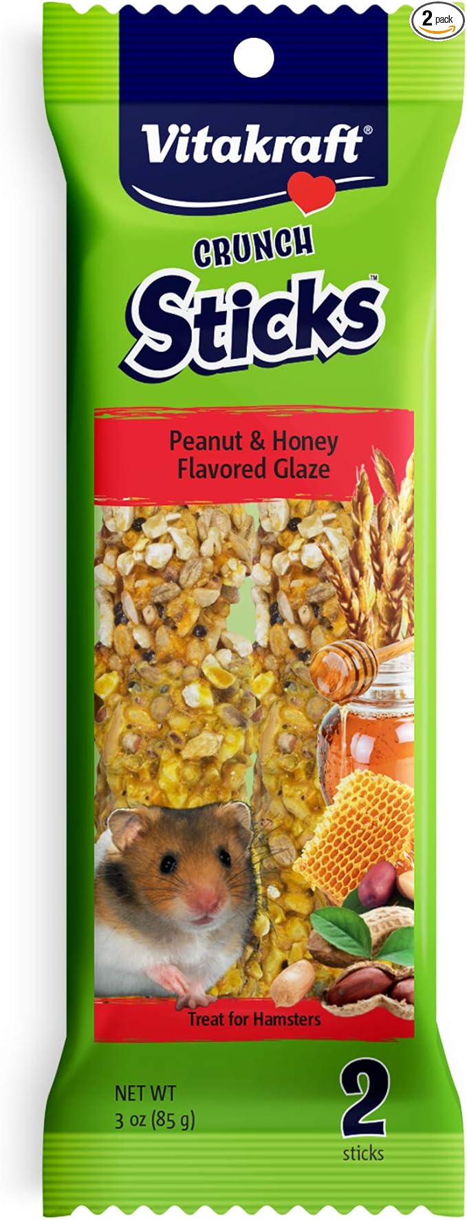 Vitakraft Crunch Sticks Peanut & Honey Flavored Glaze Hamster Treat (2 Sticks), 3 oz