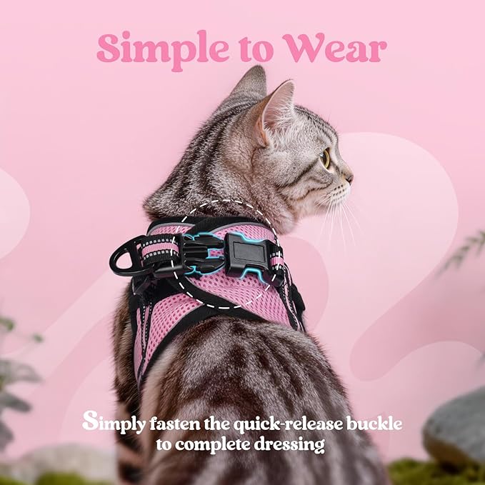 rabbitgoo Cat Harness and Leash Set for Walking Escape Proof, Adjustable Soft Kittens Vest with Reflective Strip for Cats, Comfortable Outdoor Vest, Pink, XL