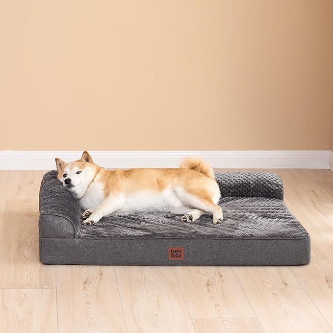 EHEYCIGA Orthopedic Dog Bed Medium Size Dogs, Memory Foam Dog Bed with Washable Removable Cover, Waterproof Pet Sofa Couch for Crate with Nonskid Bottom, 30x20x6, Dark Grey