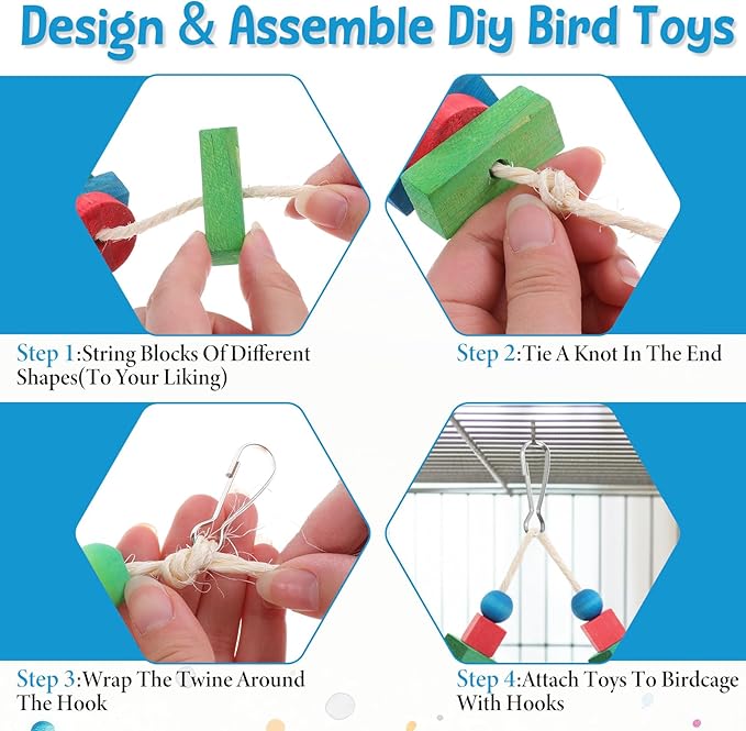 Bird Toys for Parrot, 165 Pcs Colorful DIY Wooden Blocks Craft, Cage Chewing Playing Training Toy for Cockatoos, Macaws, African Grey and Small Medium Parrots