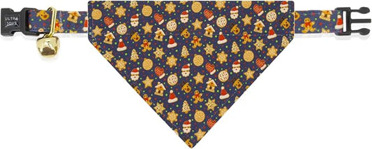 Ultra Joys Cat Collar - Breakaway with Bells & Bandana - Gingerbread Man Size
