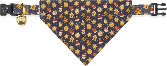 Ultra Joys Cat Collar with Bells - Breakaway for Cats, Boy & Girl Cat Collars Kitten Collar with Bell - Break Away Collar for Cats - Breakaway Cat Collar with Bandana Gingerbread Man Small