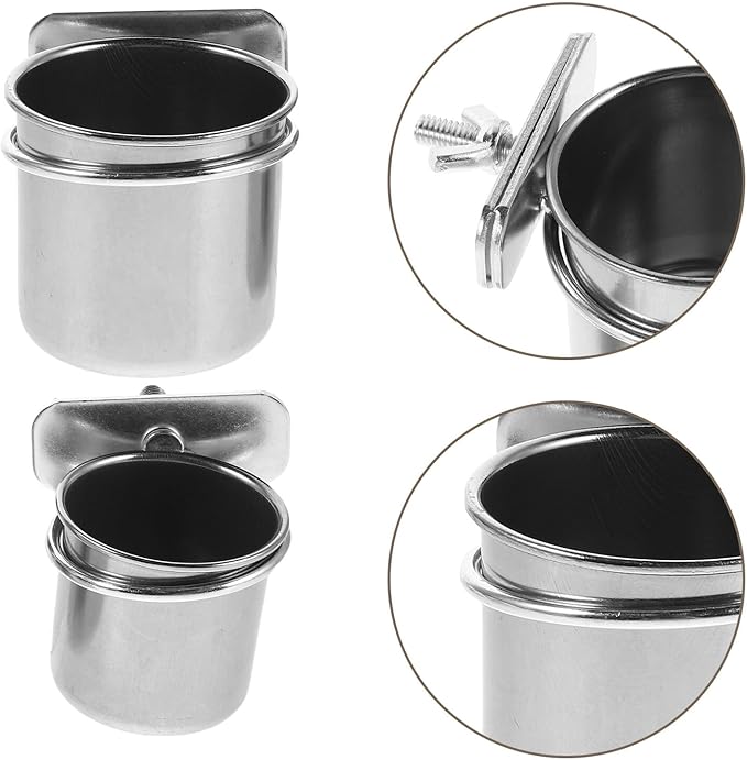 Abaodam Stainless Steel Bird Feeding Bowls with Clamp, 4.4cm and 5.5cm Cage Hanging Coop Cups for Parrot Food and Water, Compatible with Cockatiel Budgie Macaw Parakeet Cage Accessories