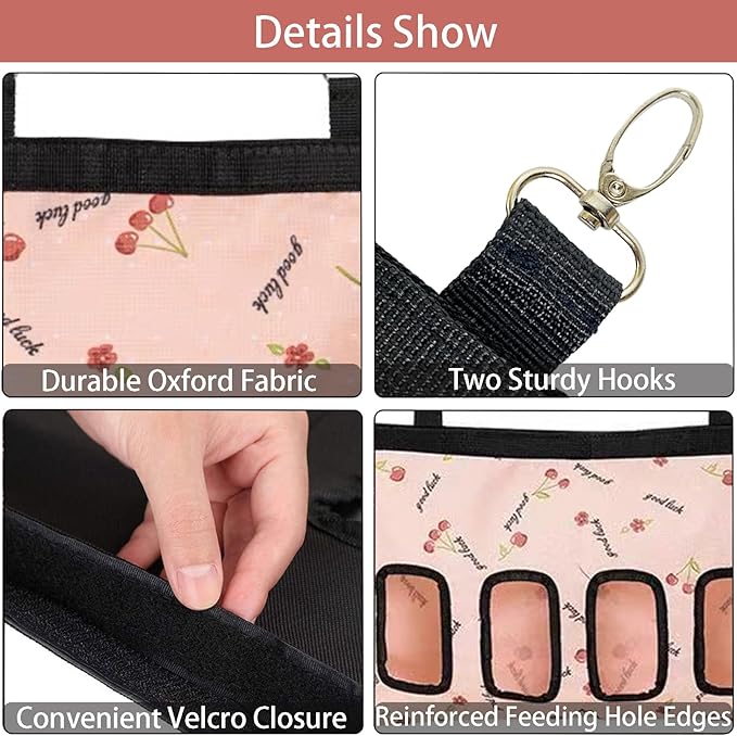 Rabbit Hanging Hay Feeder Bag Large Capacity Small Animal Hay Dispenser 600D Oxford Cloth Rabbit Hay Storage Bag for Bunnies Guinea Pigs Chinchillas (Pink)