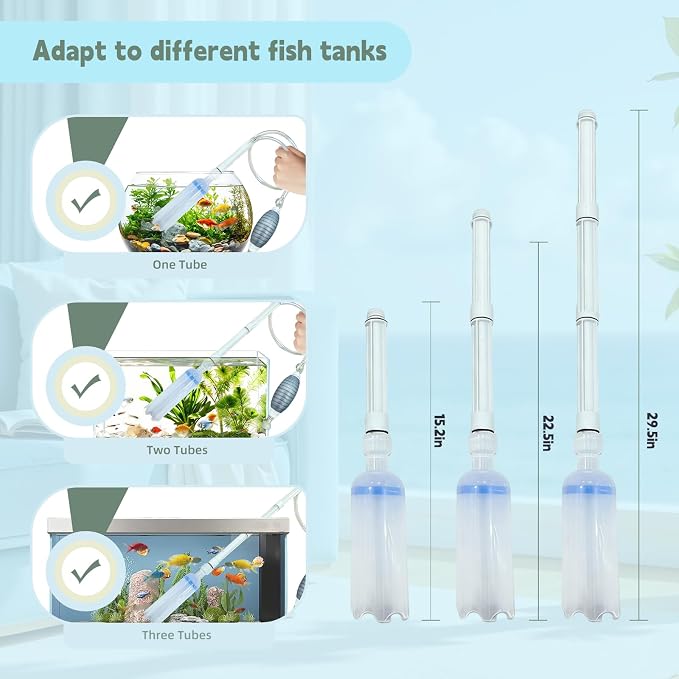 Promising Aquarium Siphon Vacuum Cleaner, Fish Tank Water Changer & Gravel Sand Cleaner | Manual Pump with Replaceable Brush Head and Adjustable Rods for Aquariums, Fish Tanks and Turtle Tank Cleaning