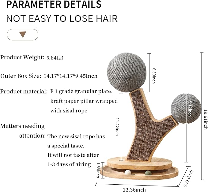 Cat Tree Cat Scratching Post with Vertical Cat Scratcher, Interactive Toy Balls, Handmade Cat Furniture with Natural Materials, Cute Kitten Scratch Post, Easy-to-Clean