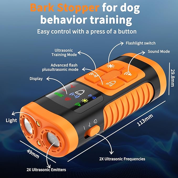 Dog Bark Control Devices - Ultrasonic Anti Barking Deterrent for All Dogs, Pets Gentle Trainer with LCD Screen, 35 ft Range Barkguard Stopper, Portable Humane Behavior Training Tools Indoor Outdoor