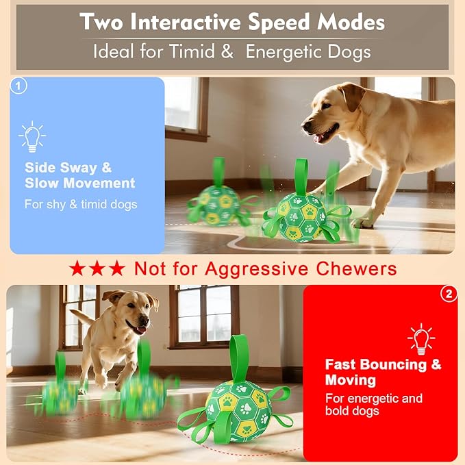 Interactive Dog Toys Dog Soccer Ball to Keep Them Busy,Durable Automatic Moving Jumping Dog Balls with Straps for Small/Medium/Large Dogs, USB Rechargeable,Not for Aggressive Chewers