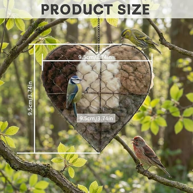 Handmade Alpaca Fiber Bird Nesting Heart, Birds Nests Material Holder, Winter Tree Shelter for Wild Bird