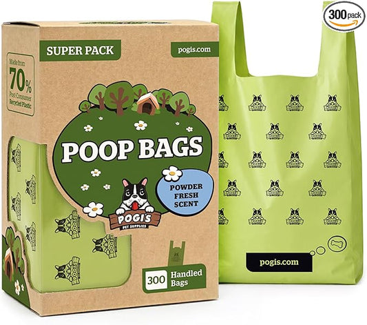Pogi’s Dog Poop Bags with Handles – Extra-Thick, Leak-Proof, Large, Fresh Scent, 300-Count